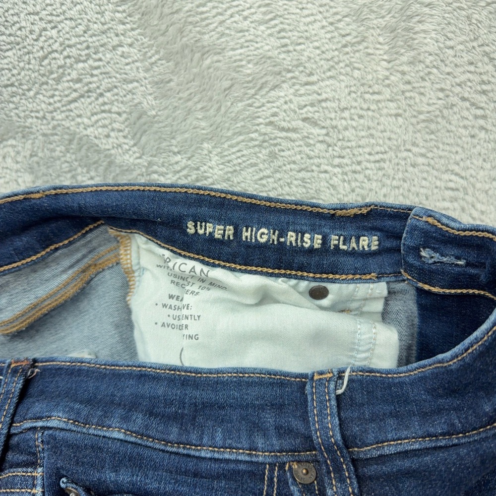 American Eagle Jeans Womens 18 Short Blue Super High-Rise Flare Stretch Denim - Picture 3 of 8